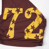 Brown Off-shoulder Navel-baring Printed Offset Vest and Cropped Pants Set