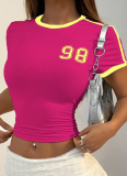 Round Neck Digital Print Navel-baring Short-sleeved Pullover Top T-shirt