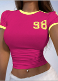 Round Neck Digital Print Navel-baring Short-sleeved Pullover Top T-shirt