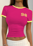 Round Neck Digital Print Navel-baring Short-sleeved Pullover Top T-shirt