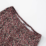 Brown Off-shoulder Navel-baring Printed Offset Vest and Cropped Pants Set