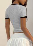 Round Neck Digital Print Navel-baring Short-sleeved Pullover Top T-shirt