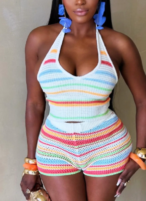 Sexy Sweater Backless Halter Neck Top Hip-hugging Leggings Set