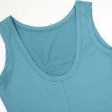 Casual Solid Color Strap Design O Neck Sleeveless Two Pieces