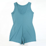Casual Solid Color Strap Design O Neck Sleeveless Two Pieces
