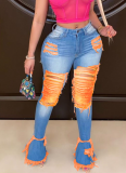 Ripped Solid Micro Elasticity Jeans