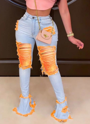 Ripped Solid Micro Elasticity Jeans