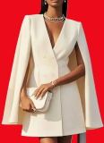 Autumn Double-Breasted Cape Cloak Solid Color Suit Dress