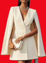 Autumn Double-Breasted Cape Cloak Solid Color Suit Dress