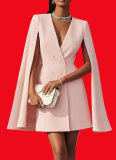 Autumn Double-Breasted Cape Cloak Solid Color Suit Dress