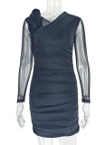 Slim Fit Elegant Slant Collar Long Sleeves Short Hip-Wrapped Dress