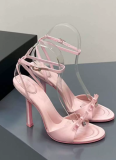 New Summer Bow Satin High Heels Women'S Sexy Rhinestone Letter Stiletto Open Toe Sandals