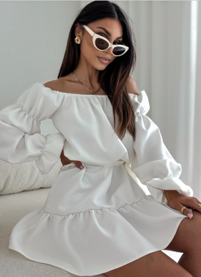 Autumn Fashion Casual Solid Color Waist Short Dress For Women