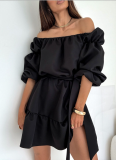 Autumn Fashion Casual Solid Color Waist Short Dress For Women