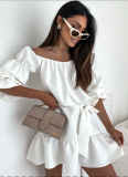 Autumn Fashion Casual Solid Color Waist Short Dress For Women
