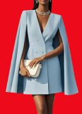 Autumn Double-Breasted Cape Cloak Solid Color Suit Dress