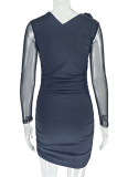 Slim Fit Elegant Slant Collar Long Sleeves Short Hip-Wrapped Dress