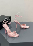 New Summer Bow Satin High Heels Women'S Sexy Rhinestone Letter Stiletto Open Toe Sandals