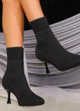 Autumn And Winter New Korean Style Fashion Pointed Toe Mid-Heel Knitted Stretch Ankle Boots