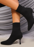 Autumn And Winter New Korean Style Fashion Pointed Toe Mid-Heel Knitted Stretch Ankle Boots