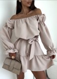 Autumn Fashion Casual Solid Color Waist Short Dress For Women