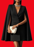 Autumn Double-Breasted Cape Cloak Solid Color Suit Dress