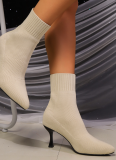 Autumn And Winter New Korean Style Fashion Pointed Toe Mid-Heel Knitted Stretch Ankle Boots