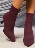 Autumn And Winter New Korean Style Fashion Pointed Toe Mid-Heel Knitted Stretch Ankle Boots