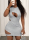 Grey Asymmetrical Solid Color Mini Dress