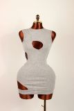 Grey Asymmetrical Solid Color Mini Dress