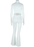 Slim-Fit Pleated Zipper Solid Color Navel-Baring Long-Sleeved Stand-Up Collar Top Loose Trousers Two-Piece Set