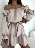 Autumn Fashion Casual Solid Color Waist Short Dress For Women
