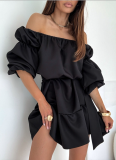 Autumn Fashion Casual Solid Color Waist Short Dress For Women