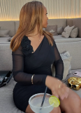 Slim Fit Elegant Slant Collar Long Sleeves Short Hip-Wrapped Dress