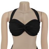 Sexy Solid Color Backless Halter Sleeveless Two Pieces