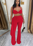Sexy Solid Color Backless Halter Sleeveless Two Pieces
