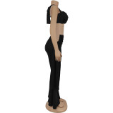 Sexy Solid Color Backless Halter Sleeveless Two Pieces