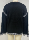 Women'S Autumn And Winter Round Neck Loose Long Sleeve Contrast Color Knitted Pullover Sweater