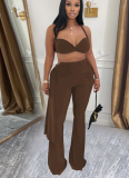 Sexy Solid Color Backless Halter Sleeveless Two Pieces