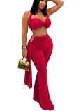 Sexy Solid Color Backless Halter Sleeveless Two Pieces