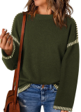 Women'S Autumn And Winter Round Neck Loose Long Sleeve Contrast Color Knitted Pullover Sweater