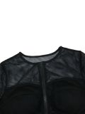Casual Solid Color Mesh Zipper O Neck Long Sleeve Two Pieces