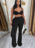 Sexy Solid Color Backless Halter Sleeveless Two Pieces