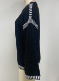 Women'S Autumn And Winter Round Neck Loose Long Sleeve Contrast Color Knitted Pullover Sweater