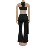 Sexy Solid Color Backless Halter Sleeveless Two Pieces