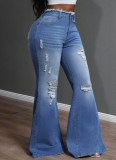 Elastic Fashion Ripped Sexy Women's Flared Jeans