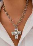 Punk Metal Women'S Cross Necklace OT Buckle Chain Pendant Stacking Necklace
