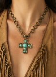 Punk Metal Women'S Cross Necklace OT Buckle Chain Pendant Stacking Necklace