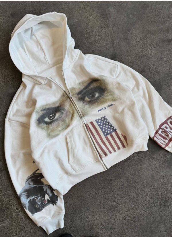 Flag Eye Print Dark Style Hooded Loose Sweatshirt