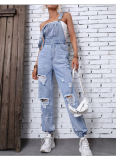 Blue Strap Ripped Denim Jumpsuit